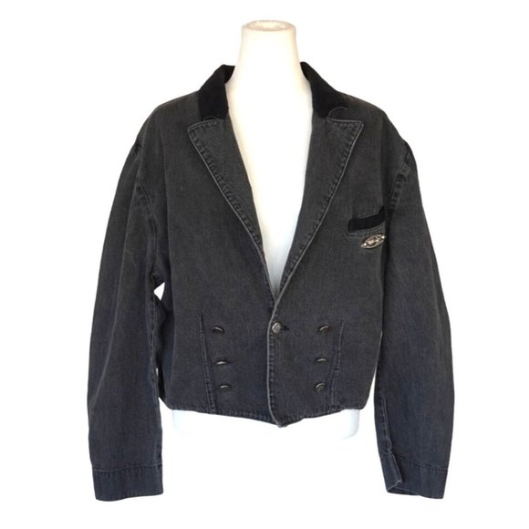 Vintage Levis Jean Jacket Black Denim Womens Size L Large Levi Strauss Grand Sil - Picture 1 of 14